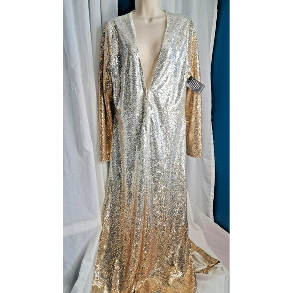 NWT Women’s Alexia Admor Silver Gold Ombre Sequin Duster Size M Cardigan Trench - Picture 3 of 11